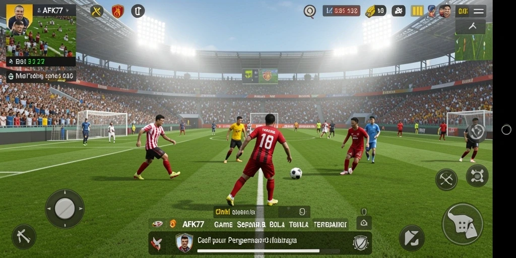 Tampilan gameplay AFK77 yang mendebarkan dengan aksi sepak bola seru.