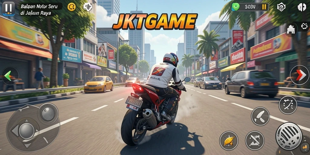 Gameplay seru di JKTGAME dengan balapan motor yang mendebarkan.
