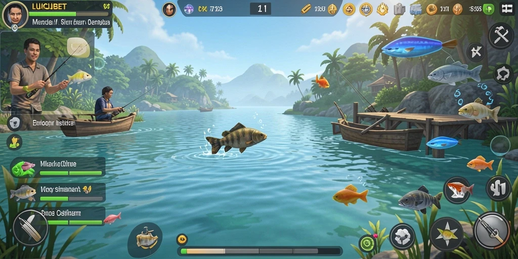 Gameplay LUCUBET menampilkan pengalaman memancing yang seru dan menantang.